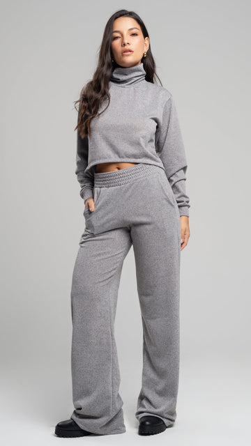 Conjunto Lãnzinha Calça Pantalona + Blusa Golão Cinza - Vicbela