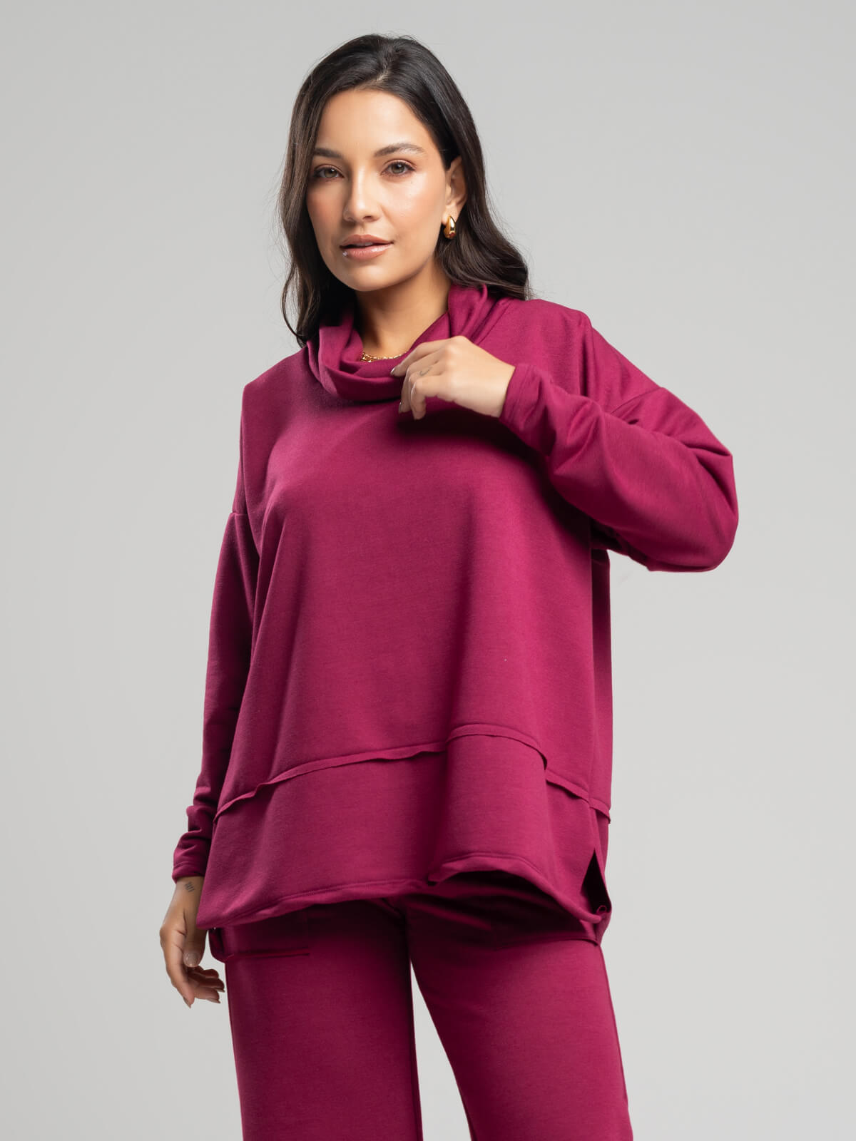Casaco Oversize Golão Moletinho Vinho - Vicbela