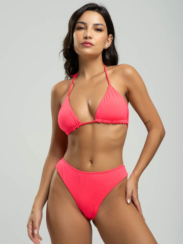 Biquíni Cortininha Calcinha Fio Duplo Liso Rosa - Vicbela