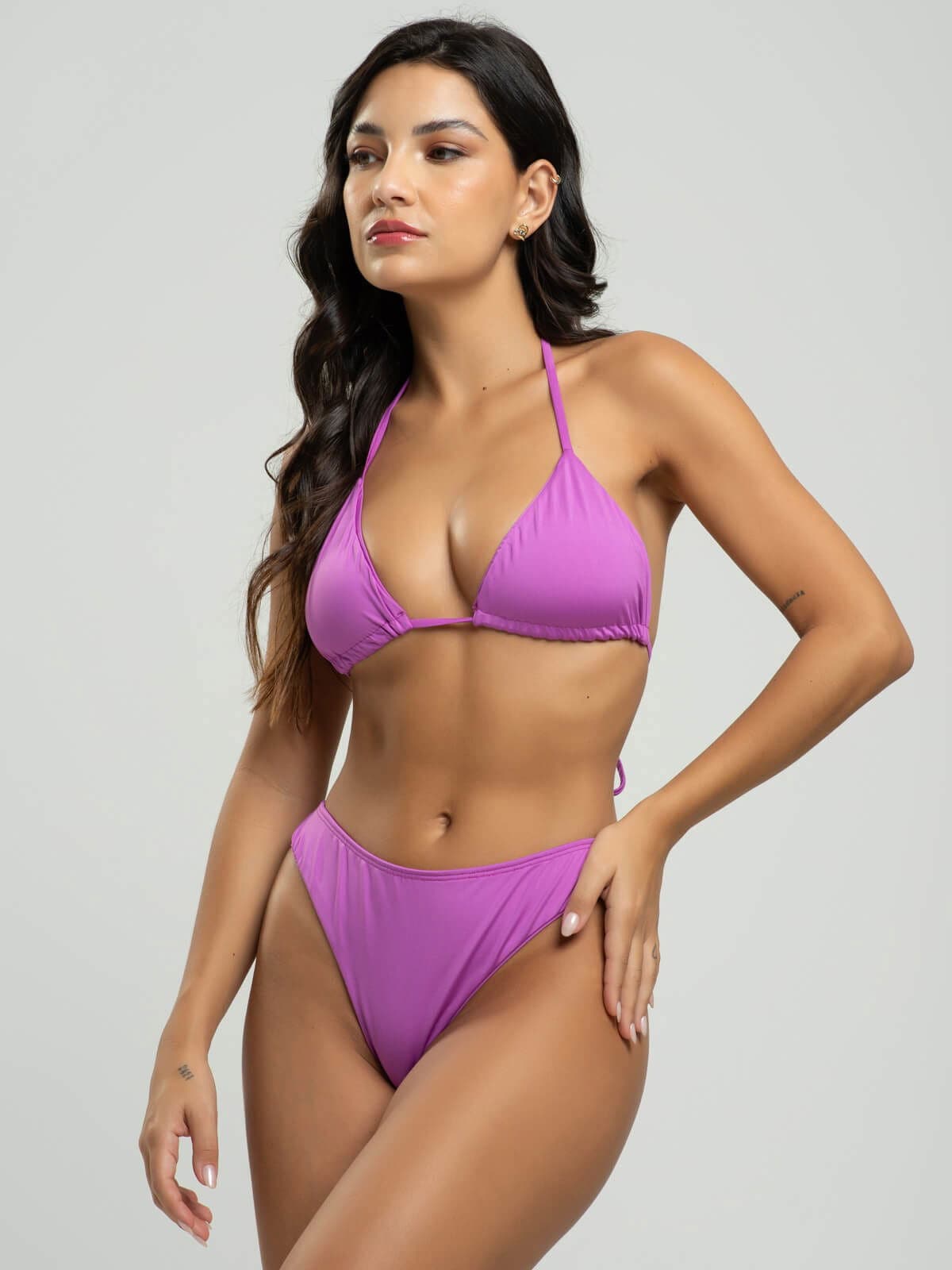 Biquíni Cortininha Calcinha Fio Duplo Liso Roxo - Vicbela