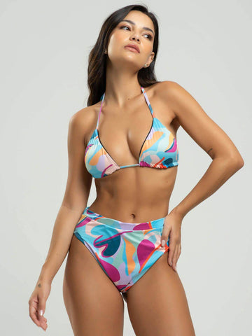 Biquíni Cortininha Calcinha Hot Pants Estampado Colorido - Vicbela