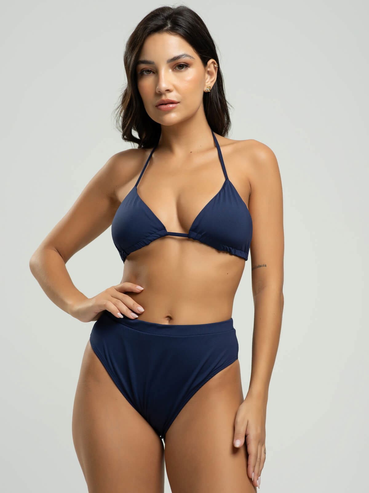 Biquíni Cortininha Hot Pants Liso Azul Marinho - Vicbela