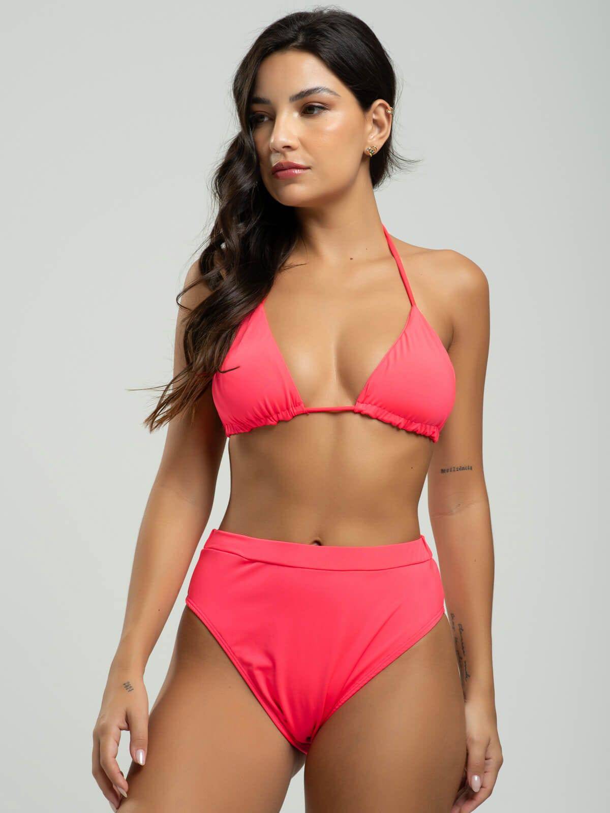 Biquíni Cortininha Hot Pants Liso Rosa - Vicbela