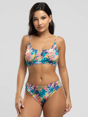 Biquíni Faixa Calcinha Comum Estampado Flor - Vicbela