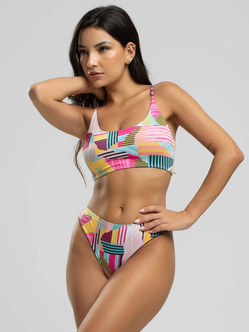 Biquíni Faixa Calcinha Fio Duplo Estampado Amarelo - Vicbela