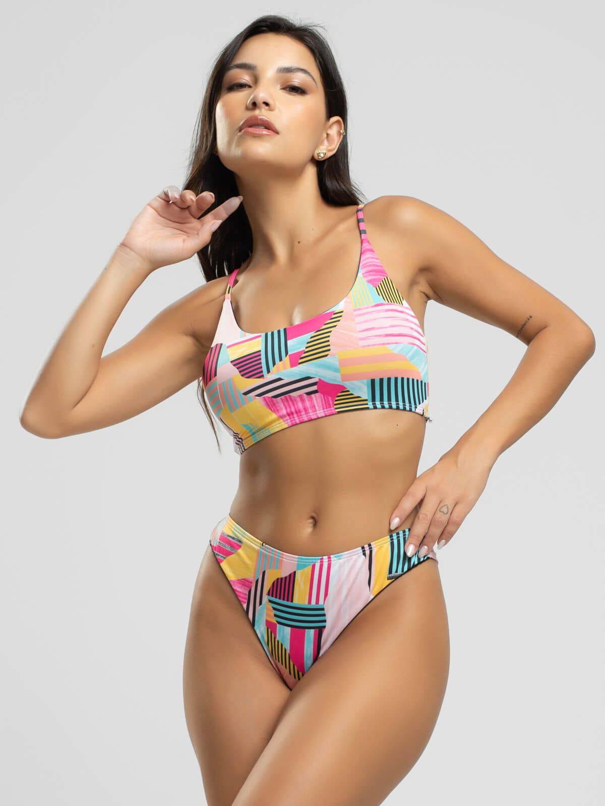 Biquíni Faixa Calcinha Fio Duplo Estampado Amarelo - Vicbela