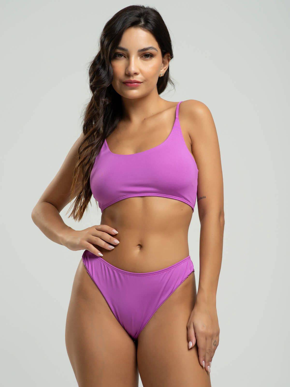 Biquíni Faixa Calcinha Fio Duplo Liso Roxo - Vicbela