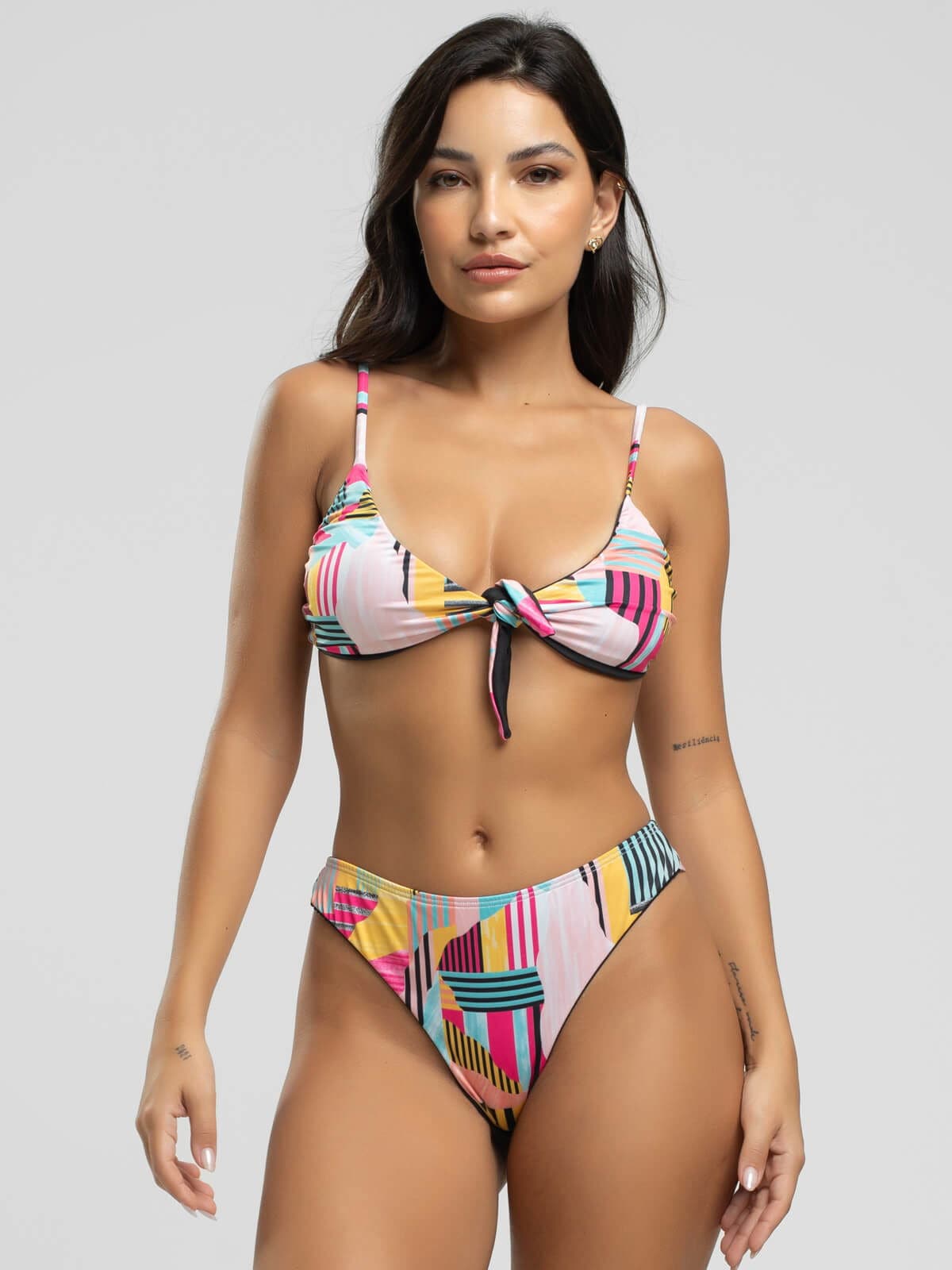 Biquini Laço Calcinha Fio Duplo Estampado Amarelo - Vicbela