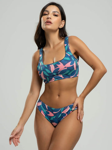 Biquini Regata Calcinha Comum Estampado Folhas - Vicbela