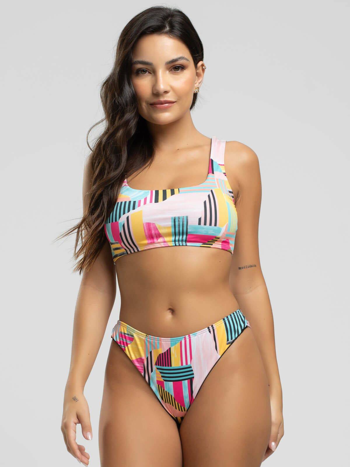 Biquini Regata Fio Duplo Estampado Amarelo - Vicbela