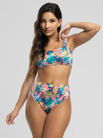 Biquini Regata Hot Pants Estampado Flor - Vicbela
