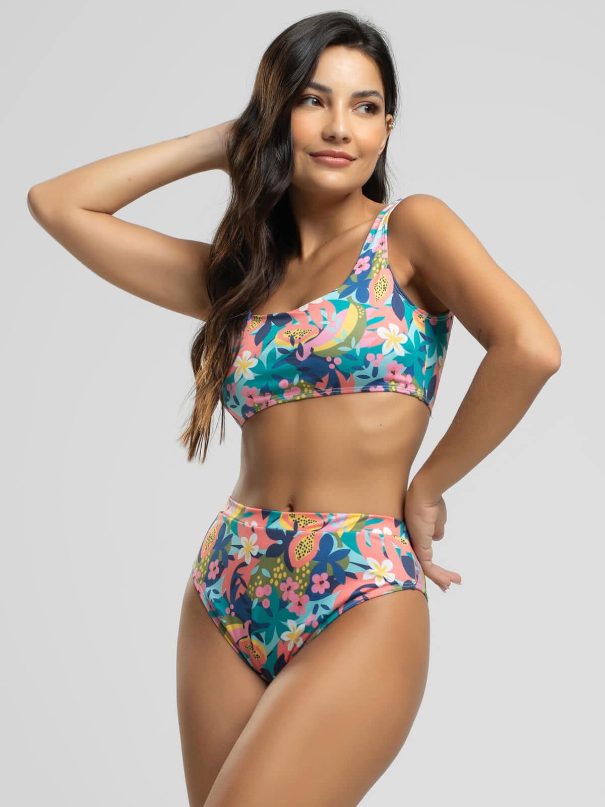 Biquini Regata Hot Pants Estampado Flor - Vicbela