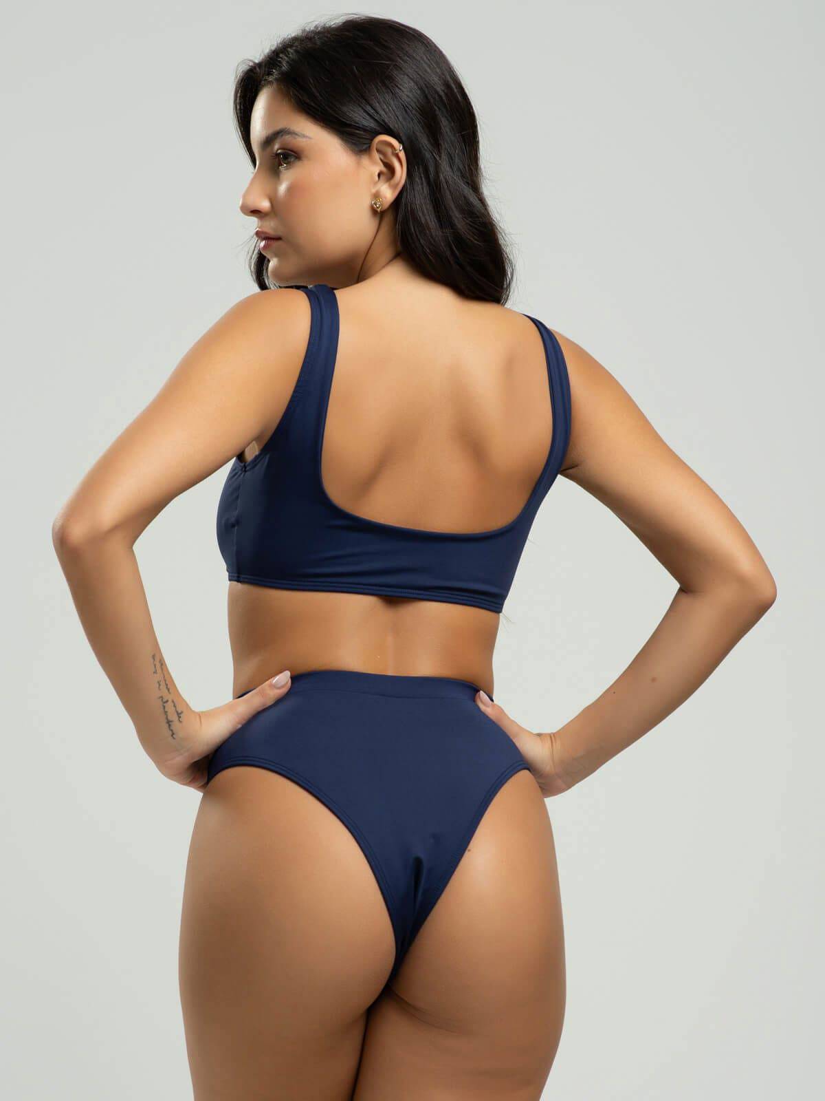 Biquini Regata Hot Pants Liso Azul Marinho - Vicbela