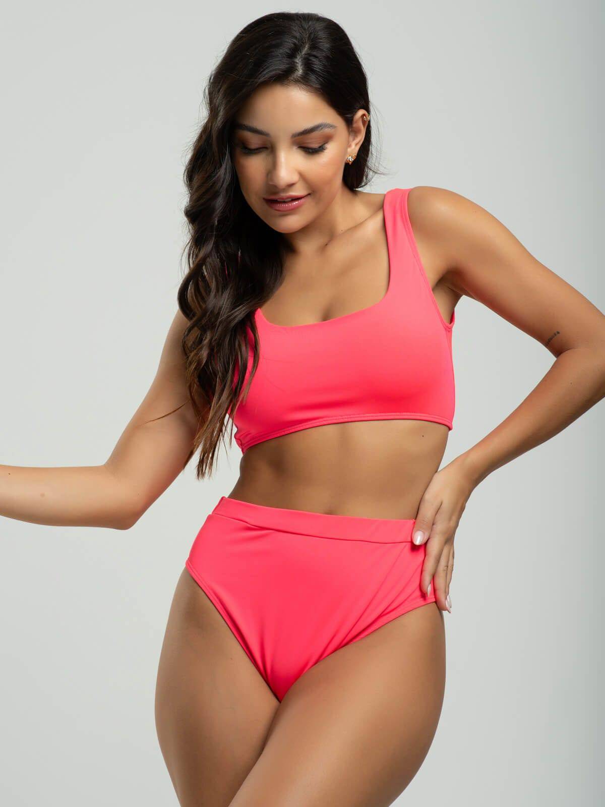 Biquini Regata Hot Pants Liso Rosa - Vicbela