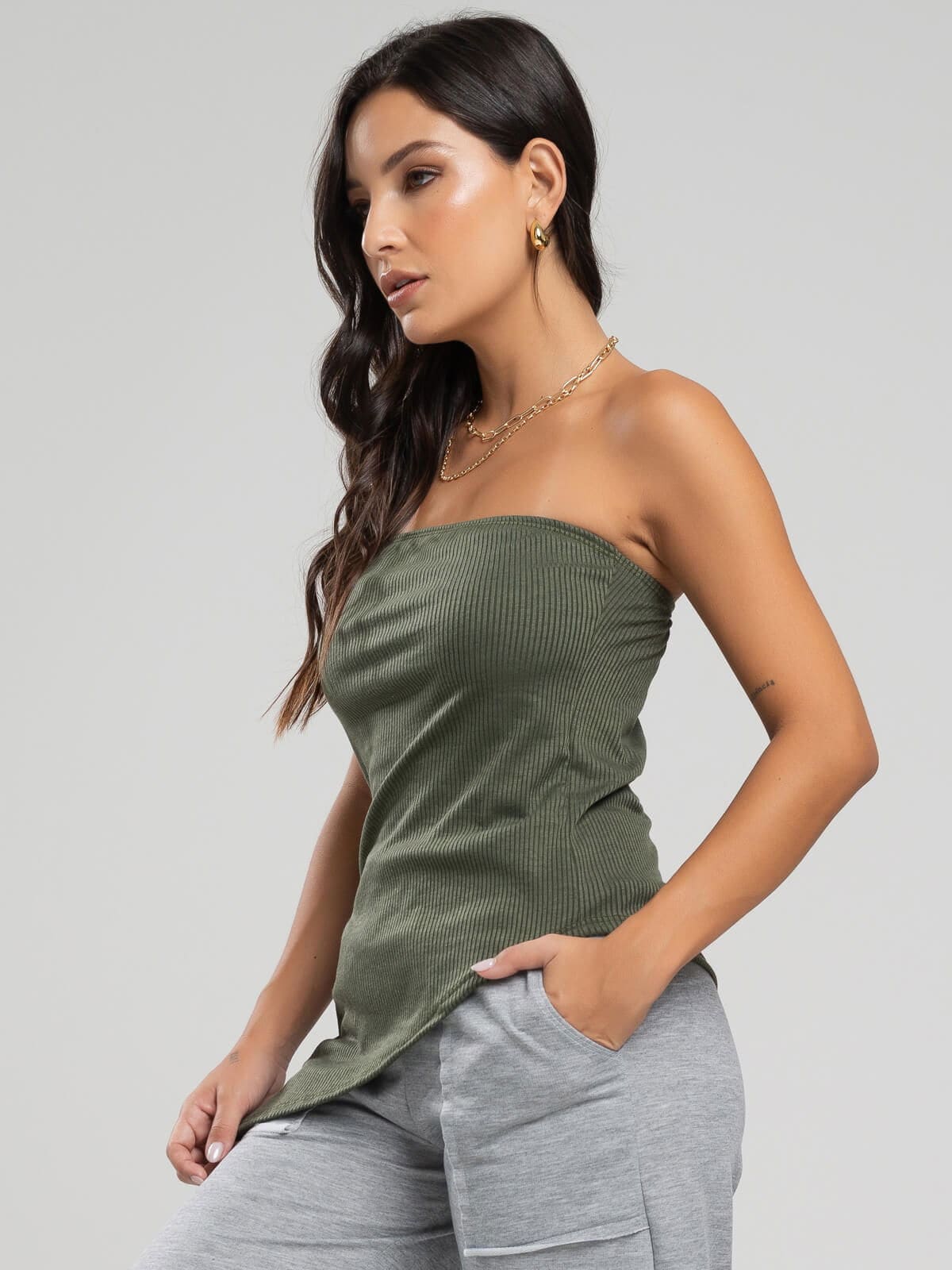 Blusa Assimétrica Tomara que Caia Verde - Vicbela