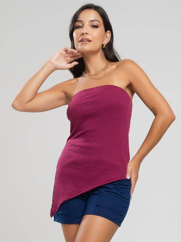 Blusa Assimétrica Tomara que Caia Vinho - Vicbela