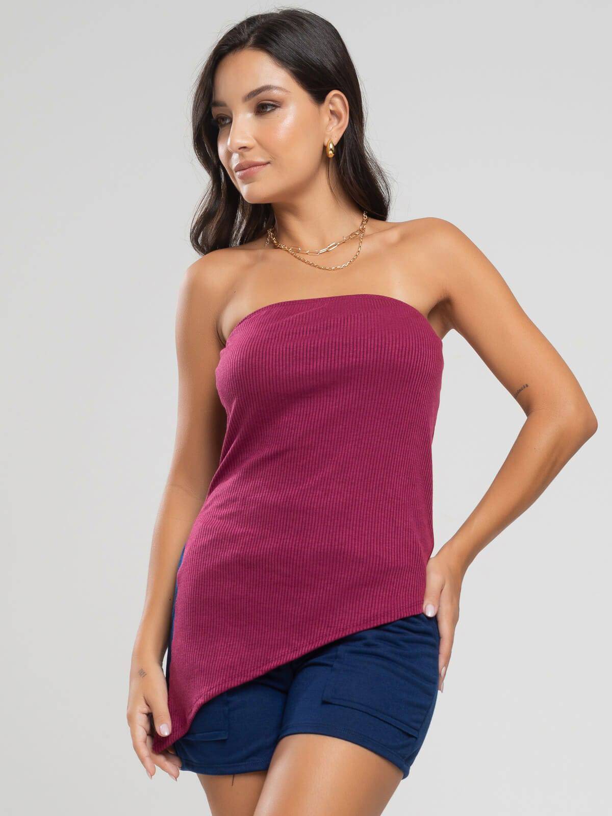 Blusa Assimétrica Tomara que Caia Vinho - Vicbela