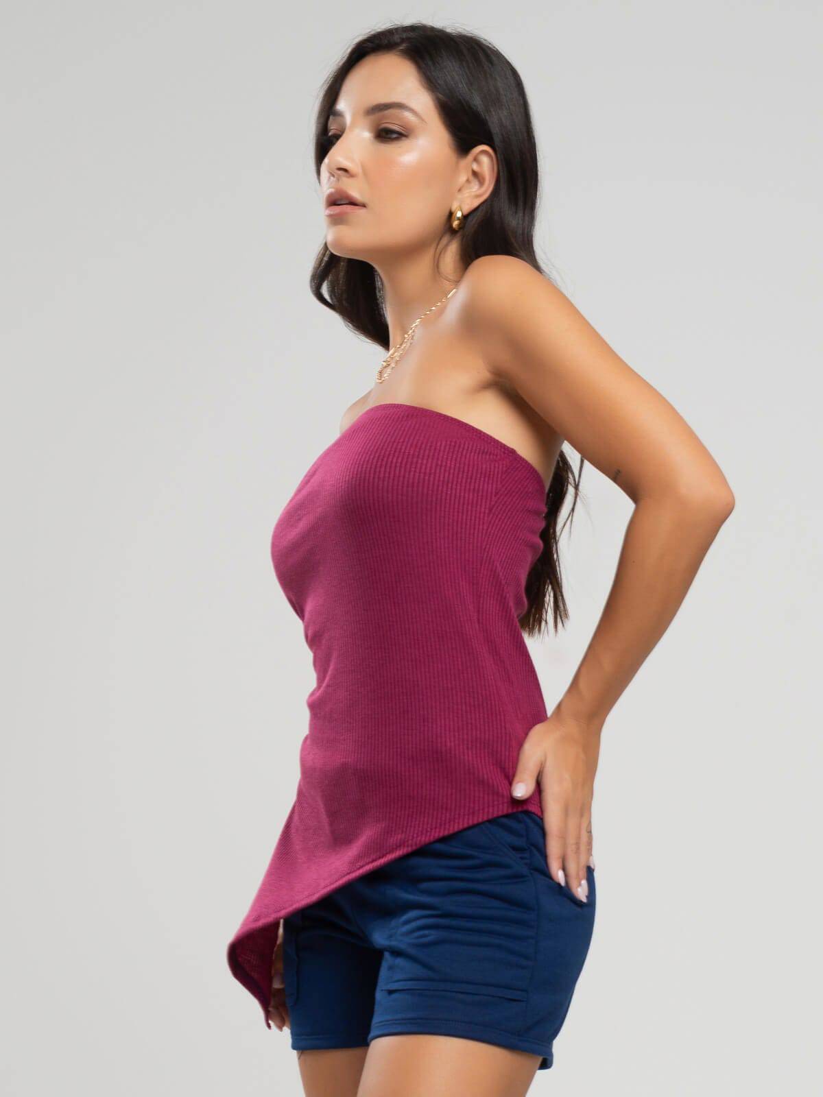 Blusa Assimétrica Tomara que Caia Vinho - Vicbela
