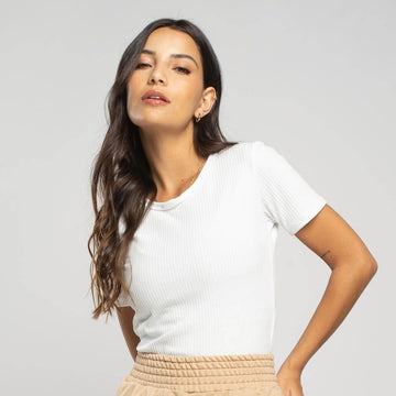 Blusa Manga Curta Canelada Branco - Vicbela