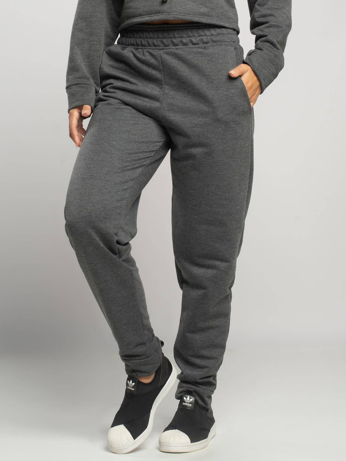 Calça Jogger Moletinho Cintura Média Grafite - Vicbela