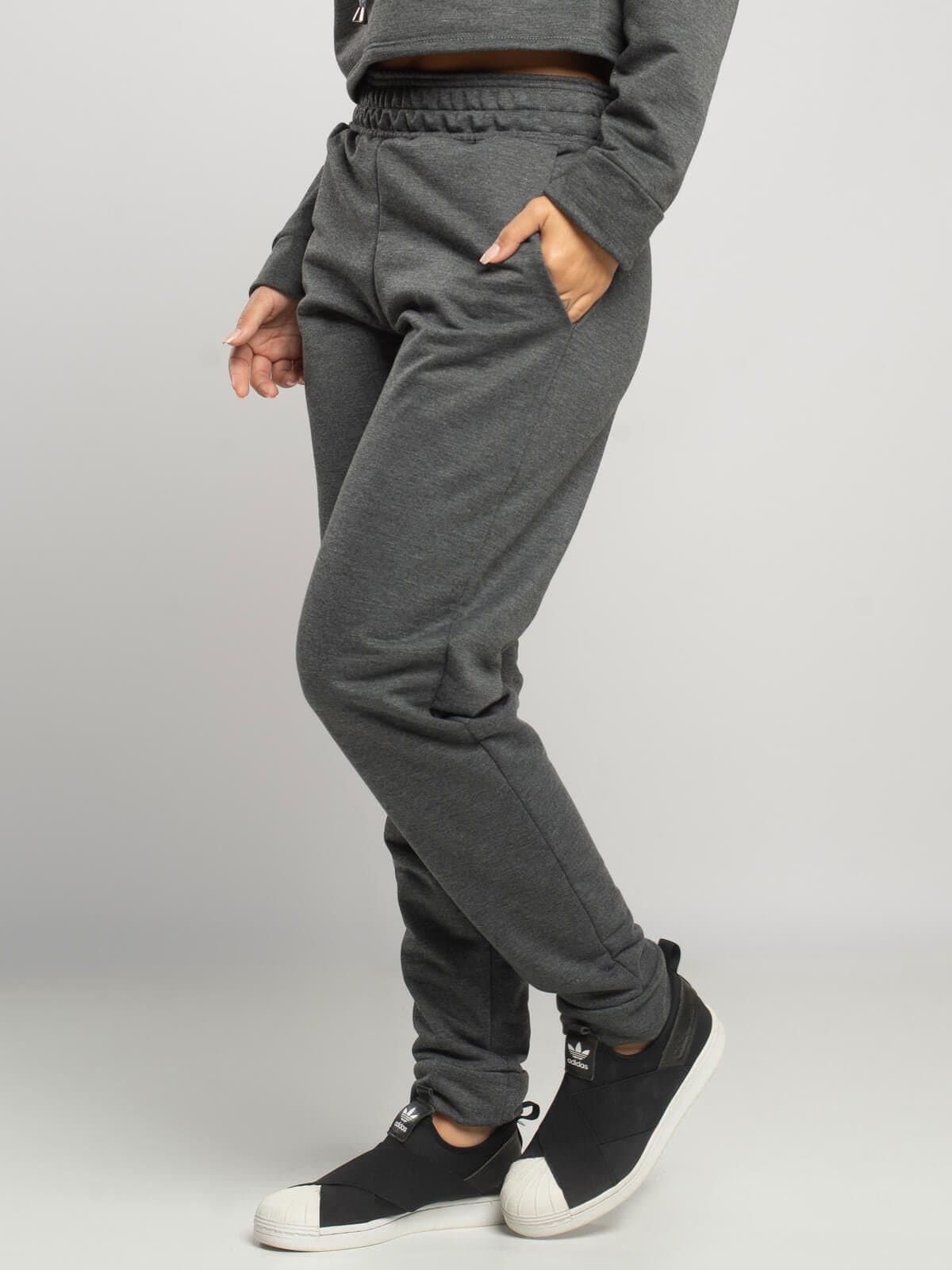 Calça Jogger Moletinho Cintura Média Grafite - Vicbela