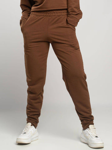 Calça Jogger Moletinho Cintura Média Marrom - Vicbela