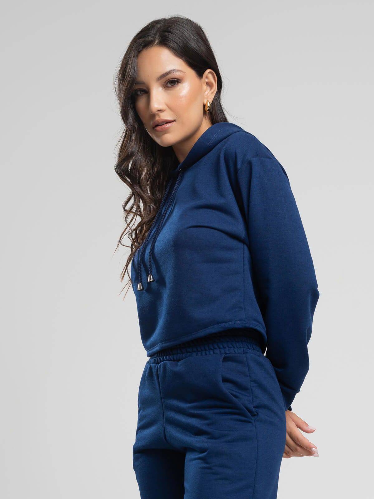 Casaco Cropped Capuz Moletinho Azul Marinho - Vicbela