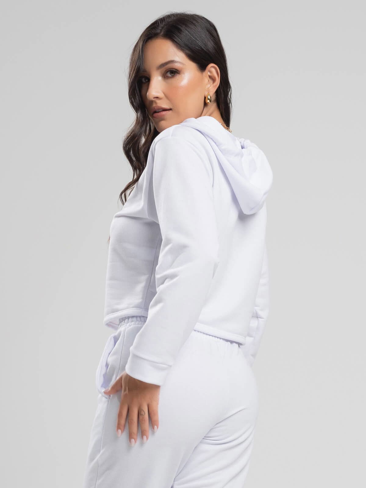 Casaco Cropped Capuz Moletinho Branco - Vicbela