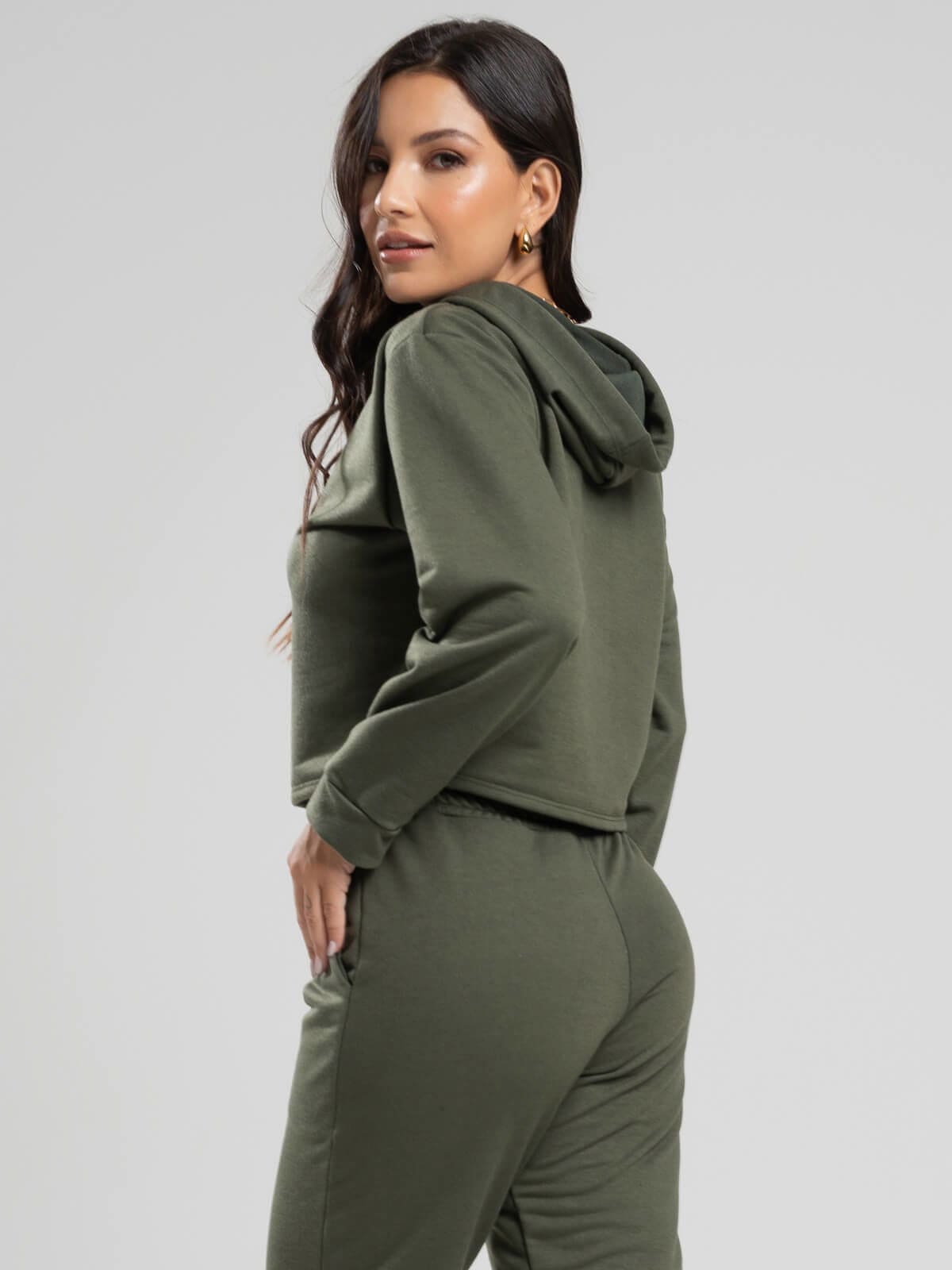 Casaco Cropped Capuz Moletinho Verde - Vicbela