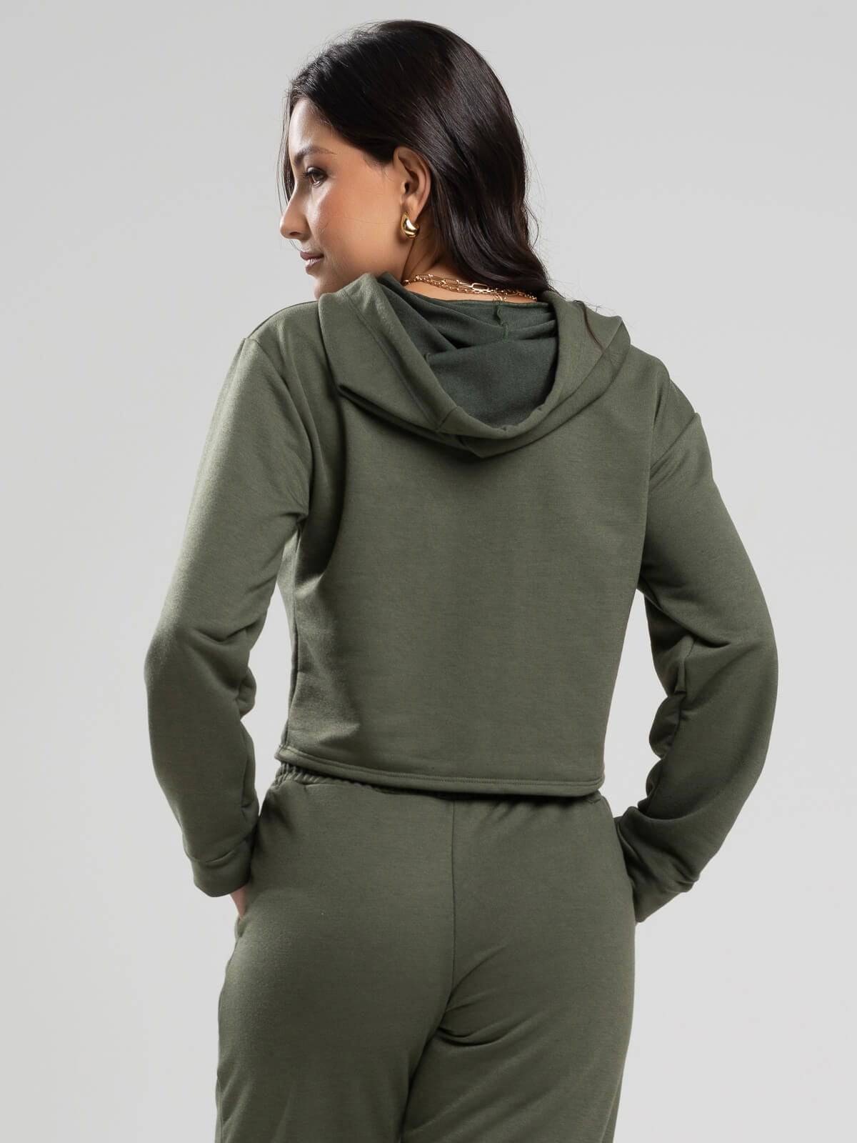 Casaco Cropped Capuz Moletinho Verde - Vicbela