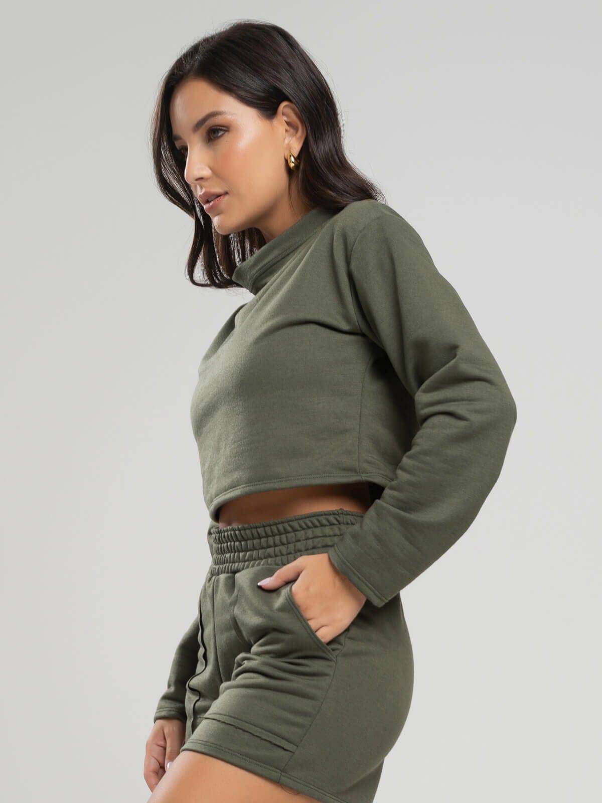 Casaco Cropped Manga Longa Moletinho Verde - Vicbela