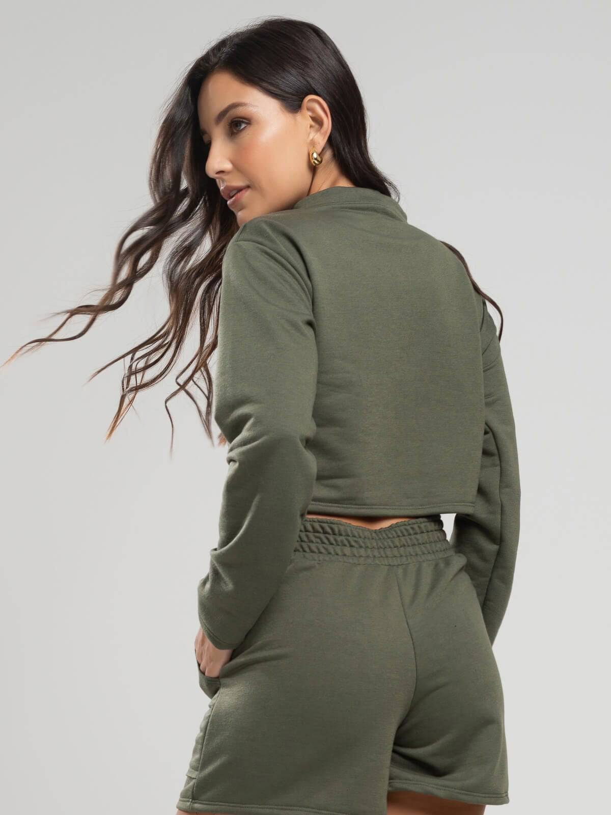 Casaco Cropped Manga Longa Moletinho Verde - Vicbela