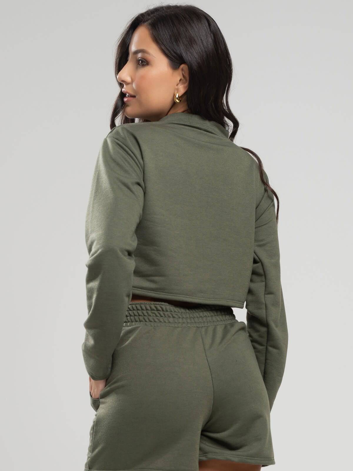 Casaco Cropped Manga Longa Moletinho Verde - Vicbela