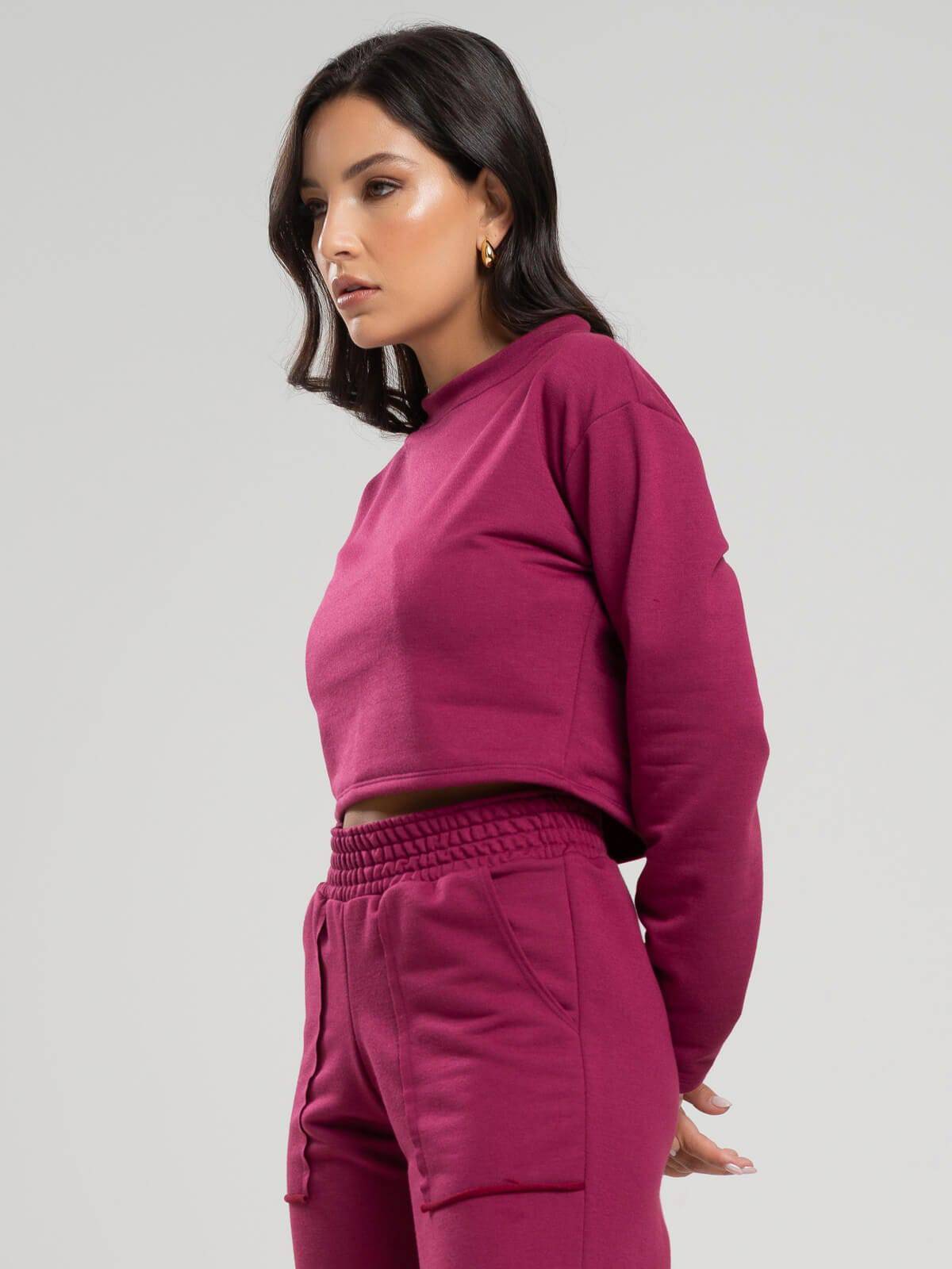 Casaco Cropped Manga Longa Moletinho Vinho - Vicbela