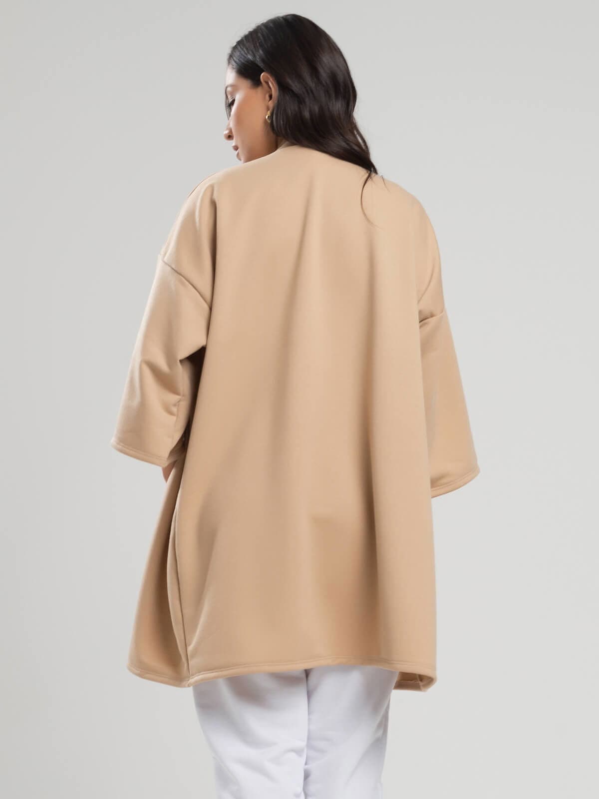 Casaco Kimono Over Moletinho Manga Longa Bege - Vicbela