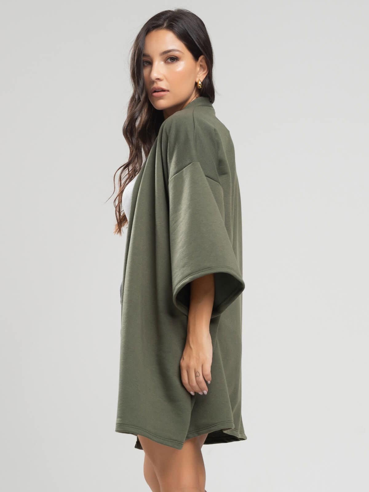 Casaco Kimono Over Moletinho Manga Longa Verde - Vicbela