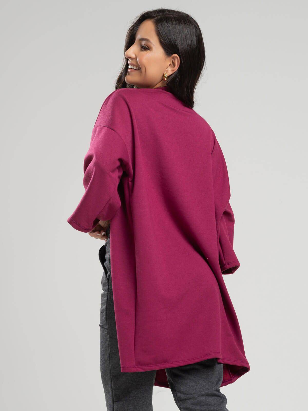 Casaco Kimono Over Moletinho Manga Longa Vinho - Vicbela