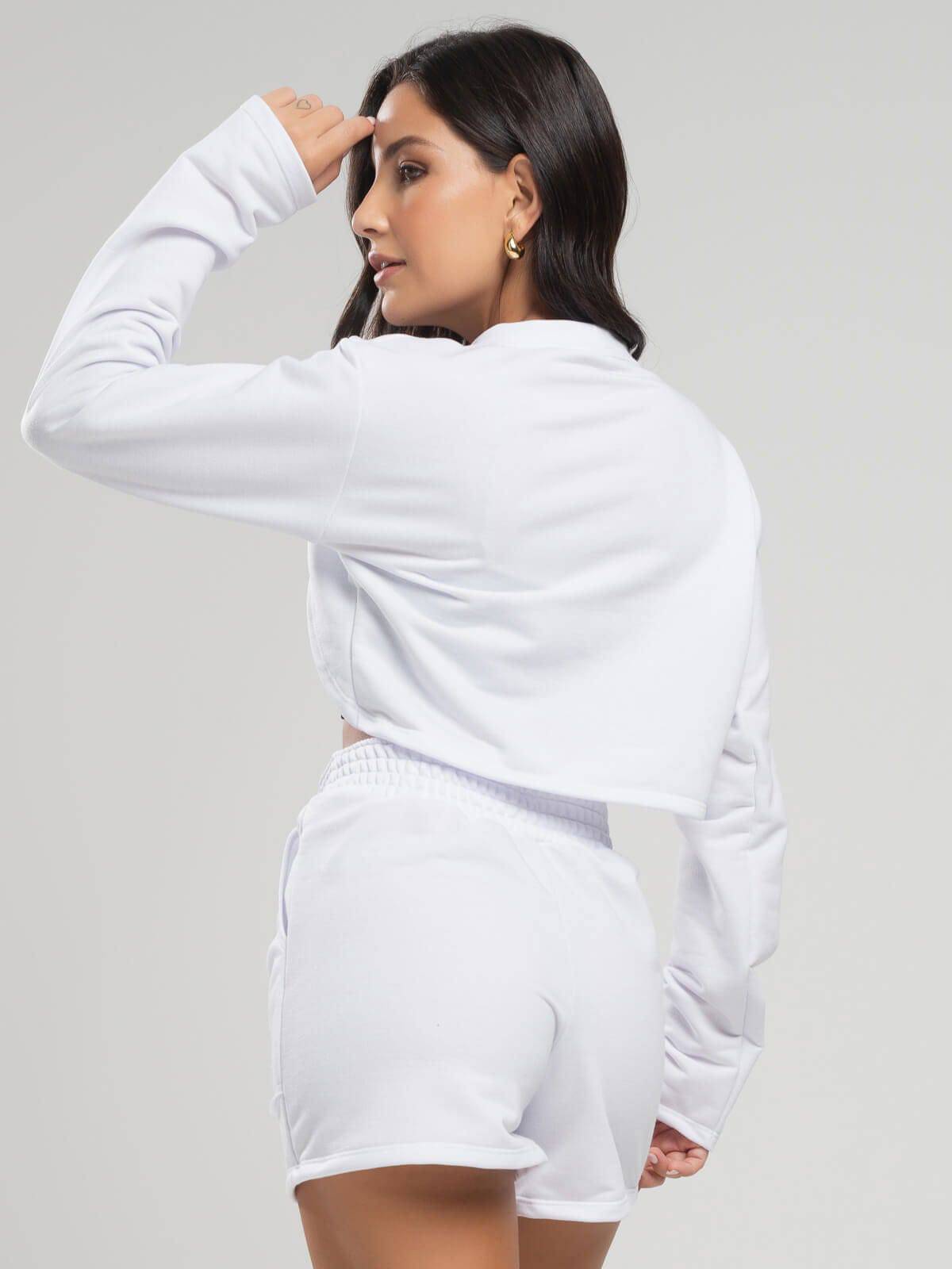 Casaco Super Cropped Manga Longa Branco - Vicbela