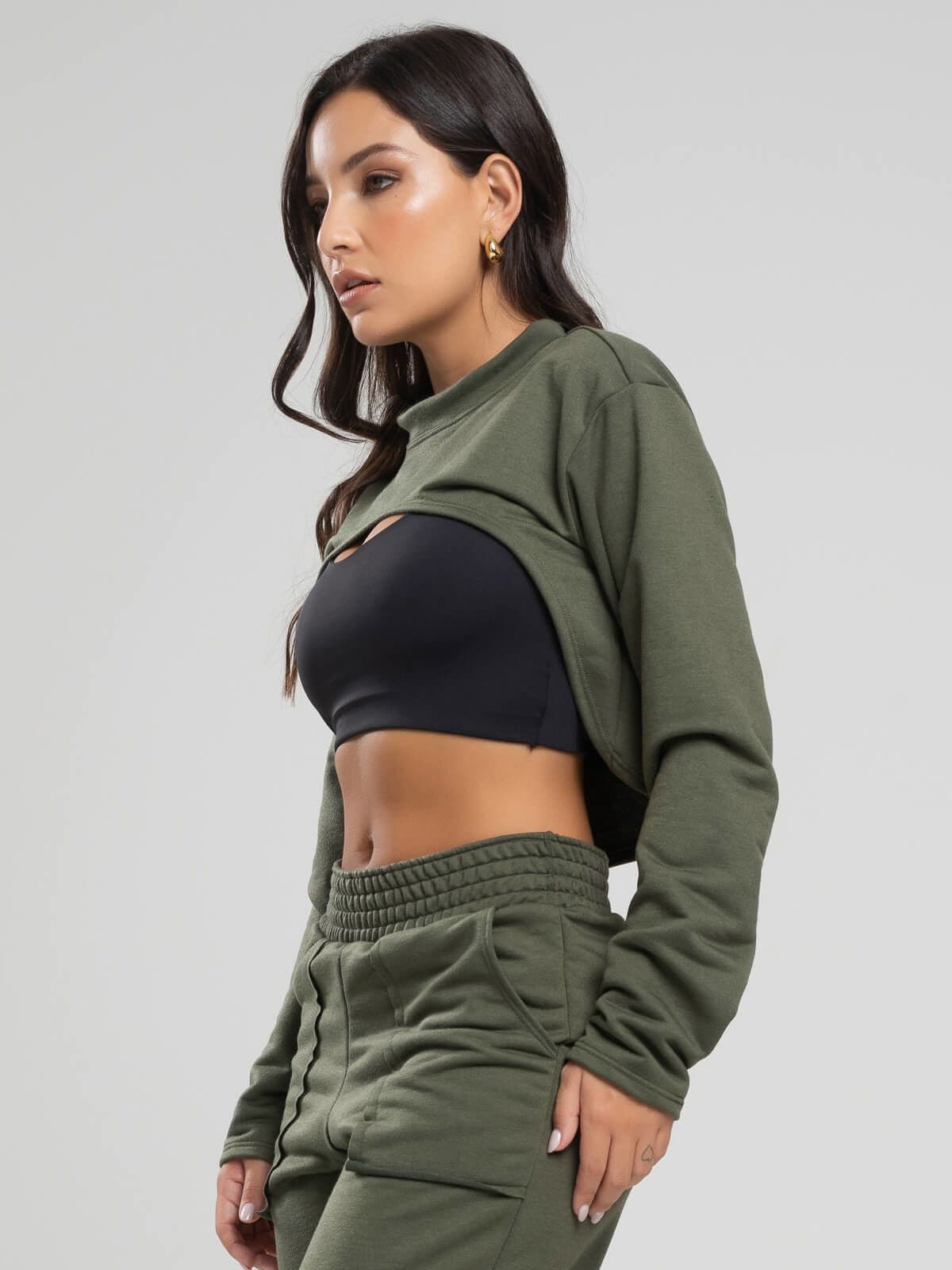 Casaco Super Cropped Manga Longa Verde - Vicbela