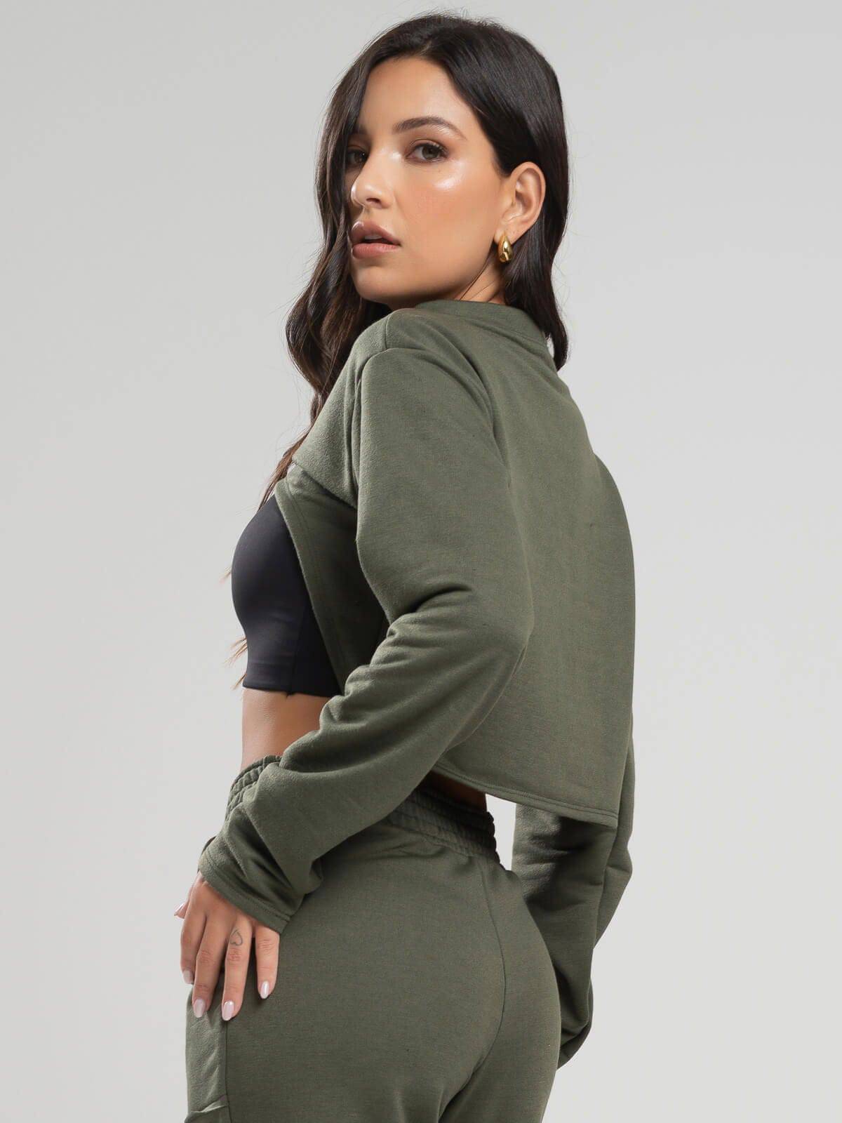 Casaco Super Cropped Manga Longa Verde - Vicbela