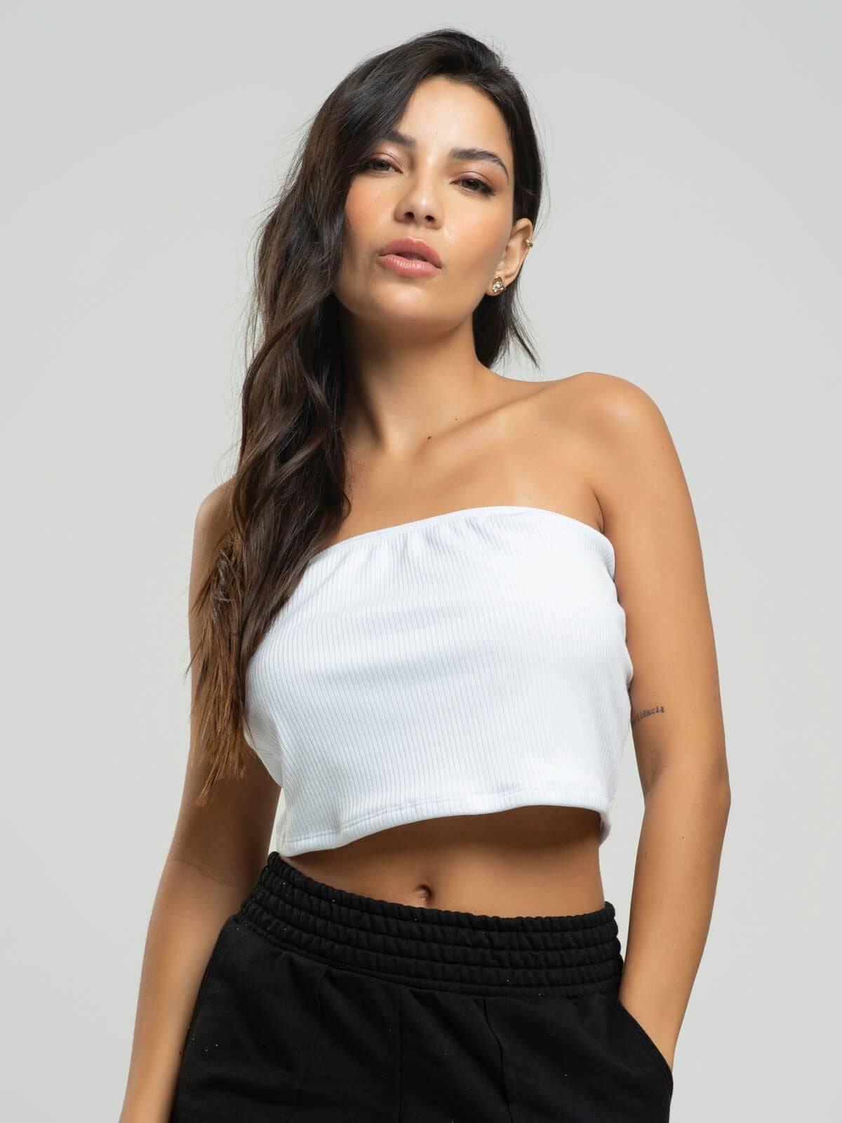 Cropped Canelado Tomara Que Caia Branco - Vicbela