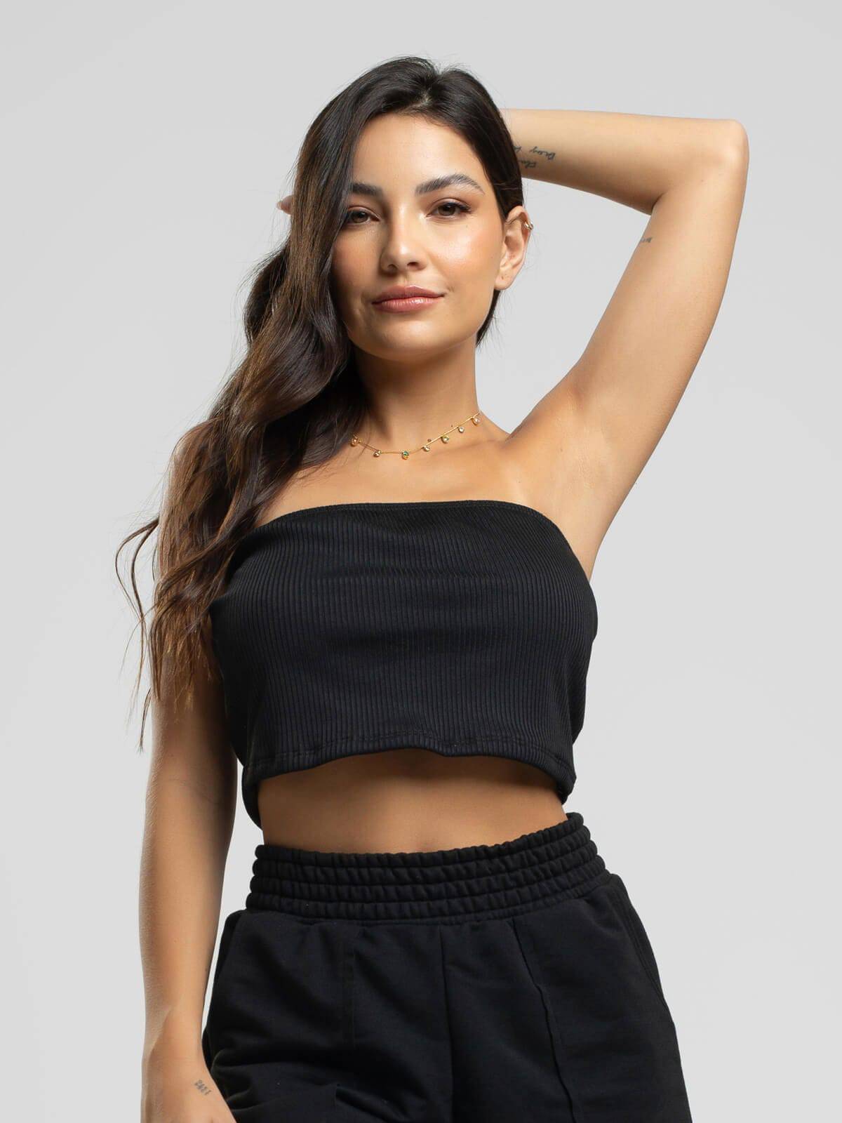 Cropped Canelado Tomara Que Caia Preto - Vicbela