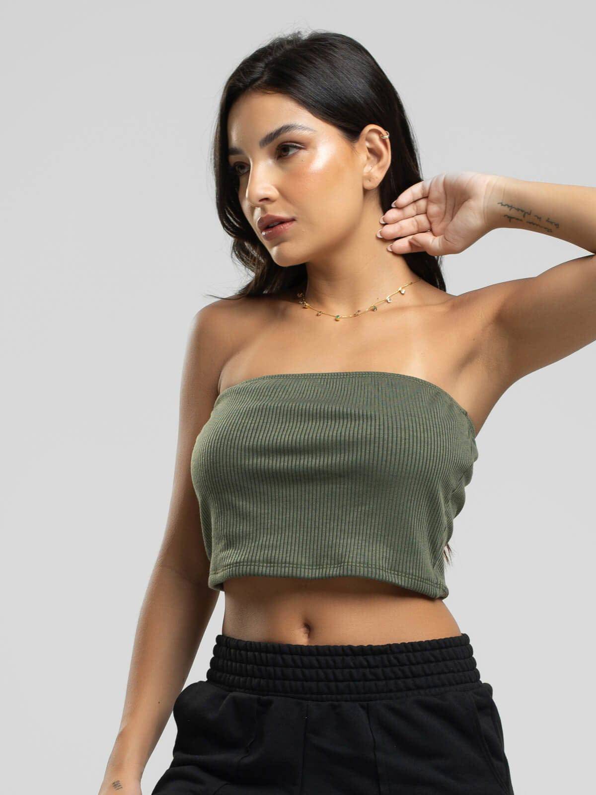 Cropped Canelado Tomara Que Caia Verde - Vicbela