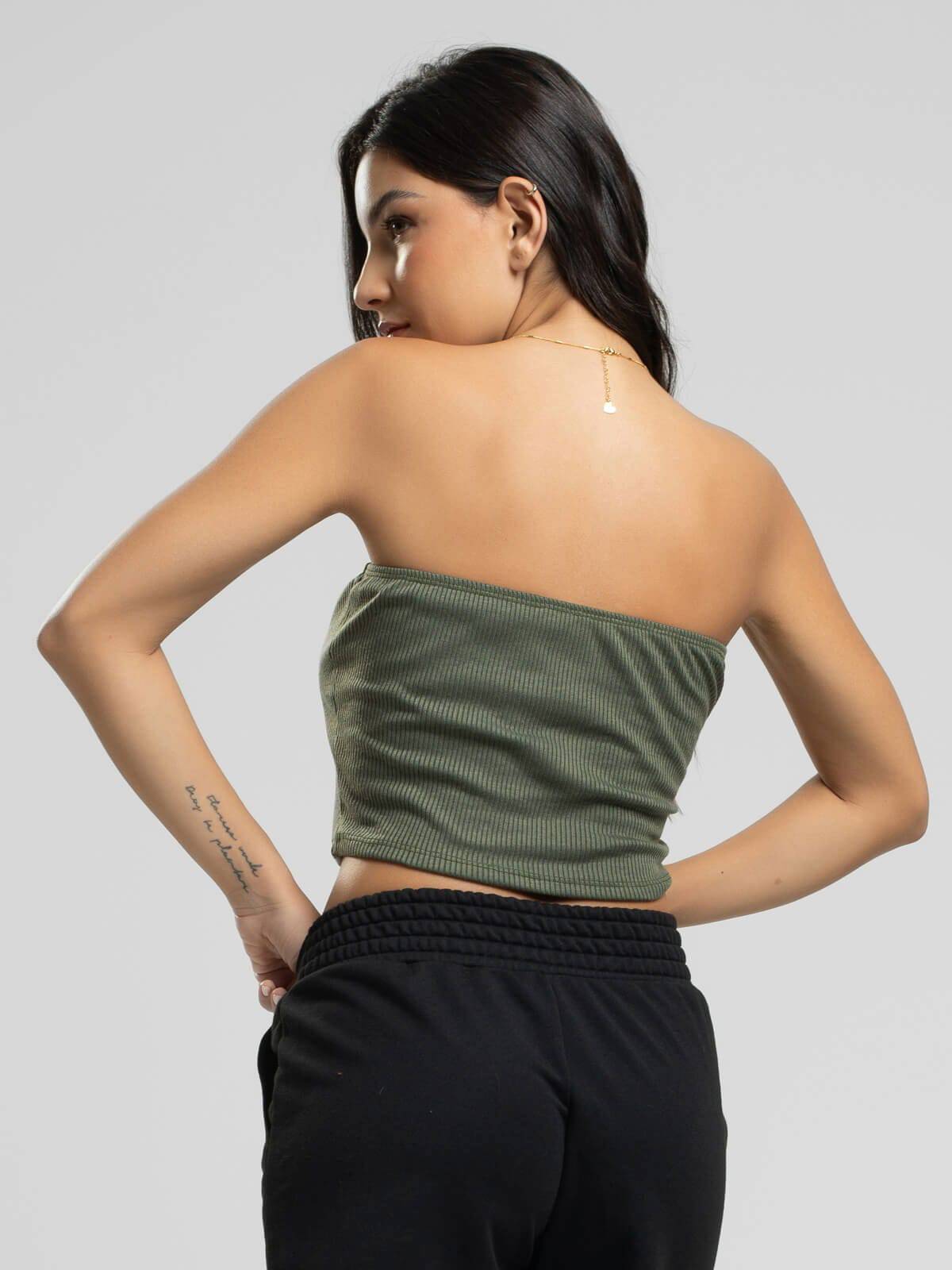 Cropped Canelado Tomara Que Caia Verde - Vicbela