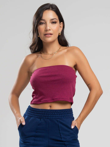 Cropped Canelado Tomara Que Caia Vinho - Vicbela