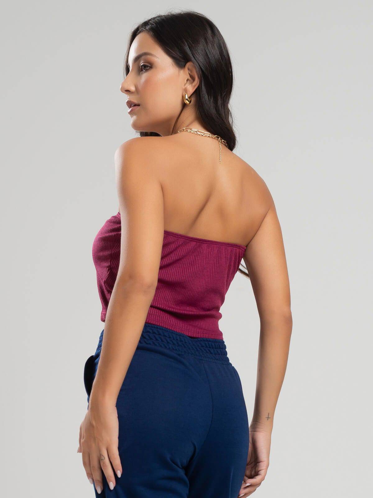 Cropped Canelado Tomara Que Caia Vinho - Vicbela