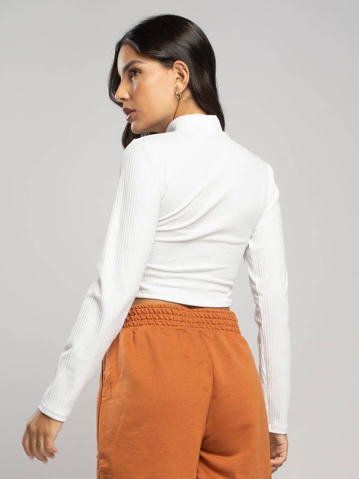 Cropped Gola Alta Manga Comprida Branco - Vicbela