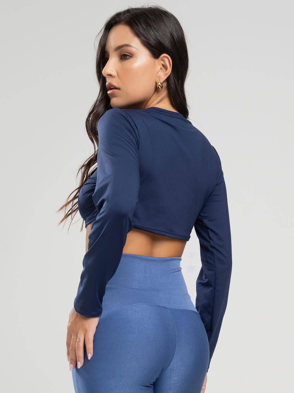 Cropped Proteção UV Liso Azul Marinho - Vicbela