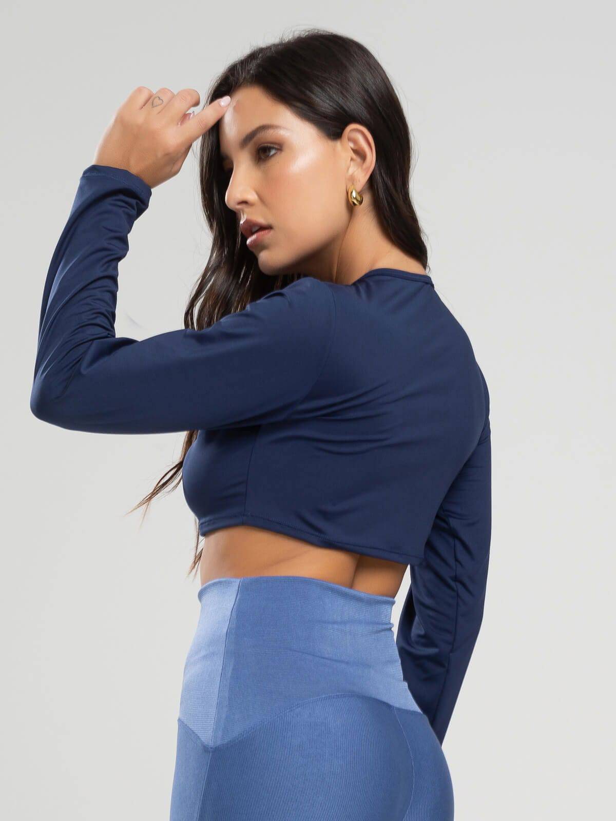 Cropped Proteção UV Liso Azul Marinho - Vicbela