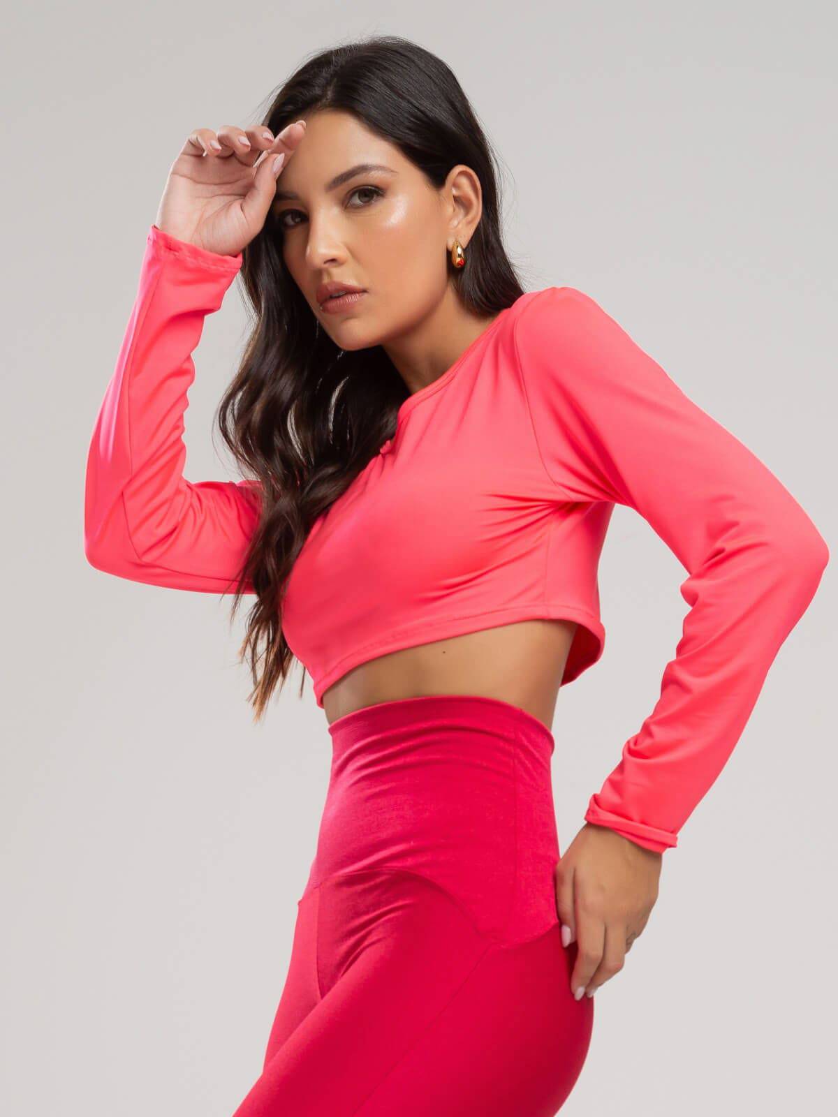 Cropped Proteção UV Liso Rosa - Vicbela